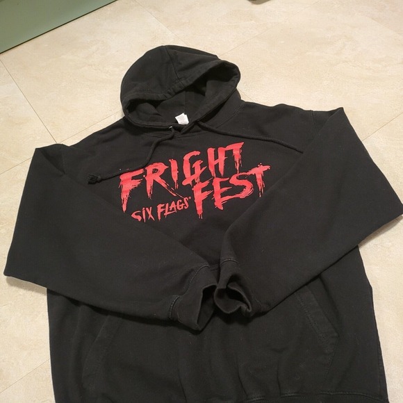 Six Flags Fright Frest Mens M Medium Insane Killer Clown Black Sweatshirt Hoodie - Picture 16 of 16